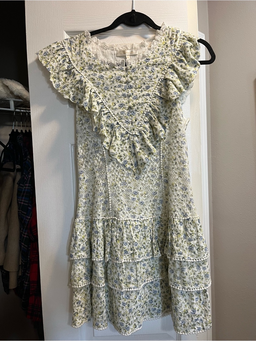 LoveShackFancy White and Blue Floral Lace Dress